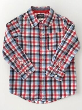 OshKosh B'gosh Red Blue White Plaid Button Down Shirt Long Sleeves Preppy Size 5